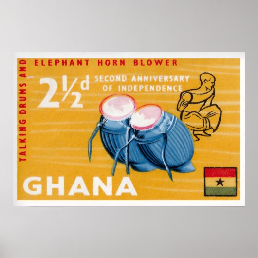 African Drums Print Vintage Ghana Postage Stamp ポスター (正面)