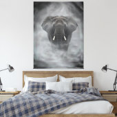 African Elephant in Misty Fog Serene Impasto キャンバスプリント (インサイチュ (寝室))