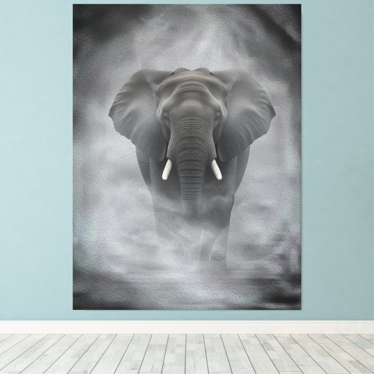 African Elephant in Misty Fog Serene Impasto キャンバスプリント (インサイチュ (ウッドフロア))
