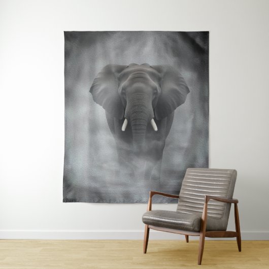 African Elephant in Misty Fog Serene Impasto タペストリー (インサイチュ)