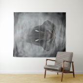 African Elephant in Misty Fog Serene Impasto タペストリー (インサイチュ(横))