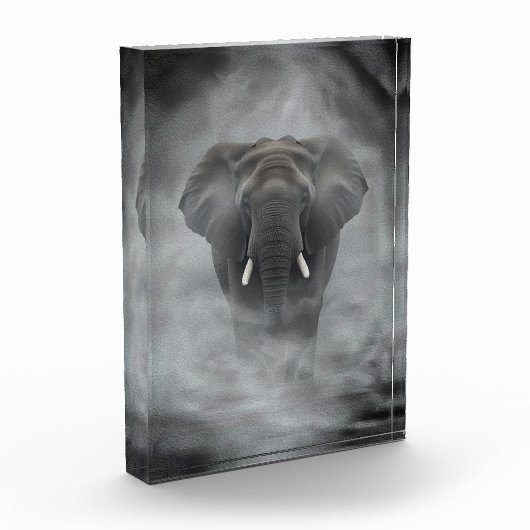 African Elephant in Misty Fog Serene Impasto フォトブロック (左)