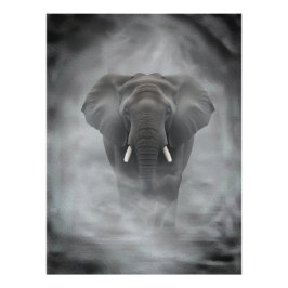 African Elephant in Misty Fog Serene Impasto フォトプリント