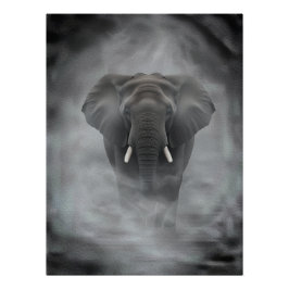 African Elephant in Misty Fog Serene Impasto ポスター