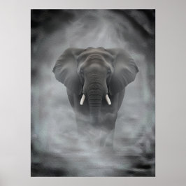 African Elephant in Misty Fog Serene Impasto ポスター