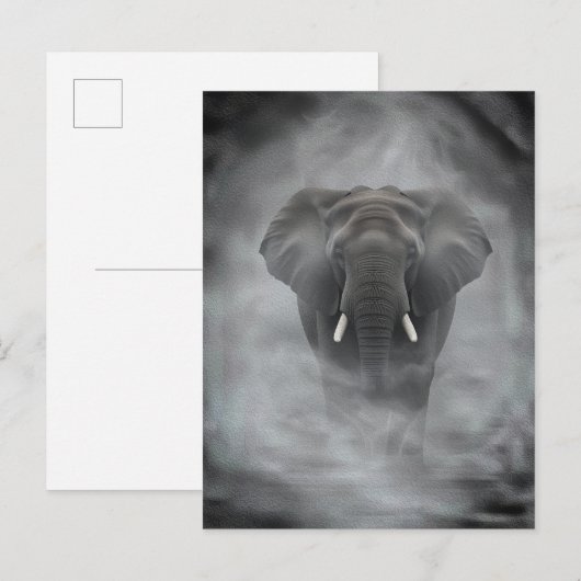 African Elephant in Misty Fog Serene Impasto ポストカード (正面/裏面)
