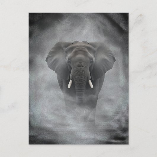 African Elephant in Misty Fog Serene Impasto ポストカード (正面)
