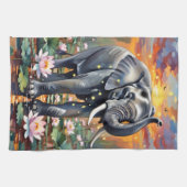 African Elephant Watercolor Kitchen Towel キッチンタオル (横)