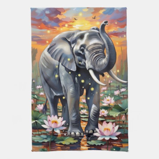 African Elephant Watercolor Kitchen Towel キッチンタオル (縦)