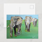 African Elephants Painting Art ポストカード (正面/裏面)