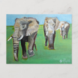 African Elephants Painting Art ポストカード