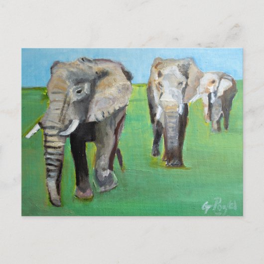 African Elephants Painting Art ポストカード (正面)