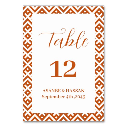 African Ethnic Pattern Border Wedding  テーブルナンバー (正面)