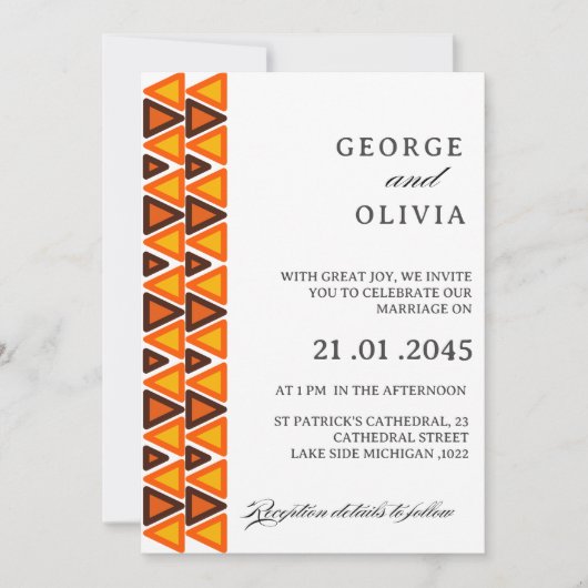 African Ethnic Seamless Pattern Wedding 招待状 (正面)