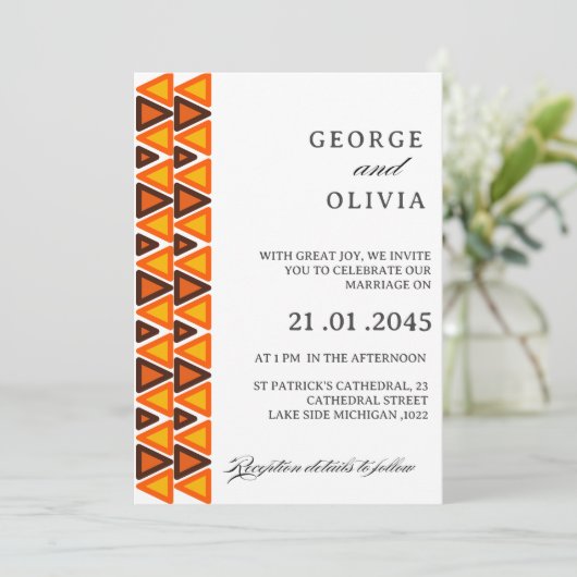 African Ethnic Seamless Pattern Wedding 招待状 (スタンド正面)