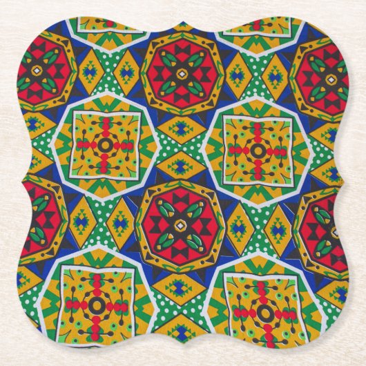African Geometric Mosaic Ankole Style Textile Prin ペーパーコースター (正面)