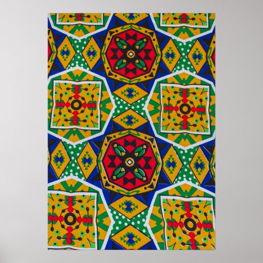 African Geometric Mosaic Ankole Style Textile Prin ポスター (正面)