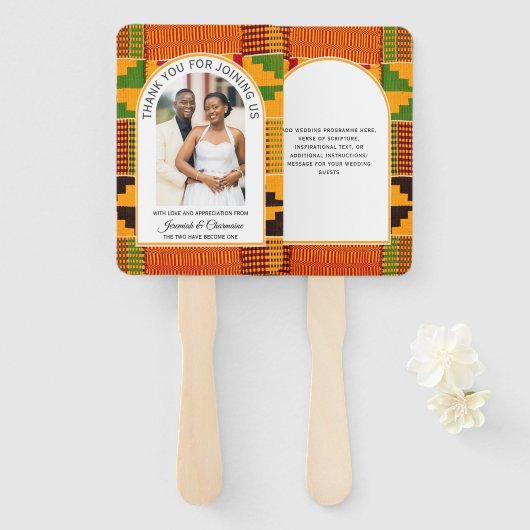 African Ghana Kente WEDDING Guest Favor Gift ハンドファン (正面&裏面)