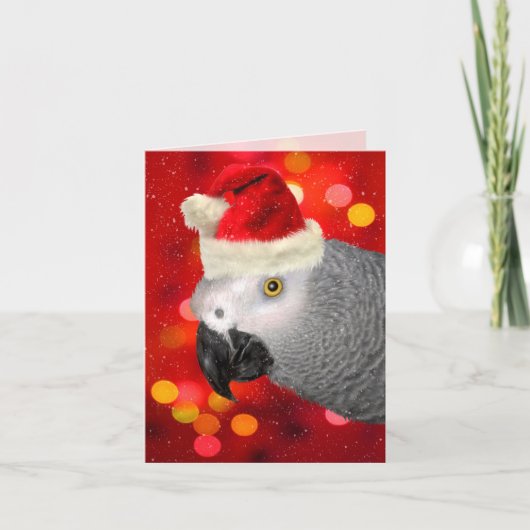 African Gray Parrot in a Santa Hat Blank シーズンカード (正面)