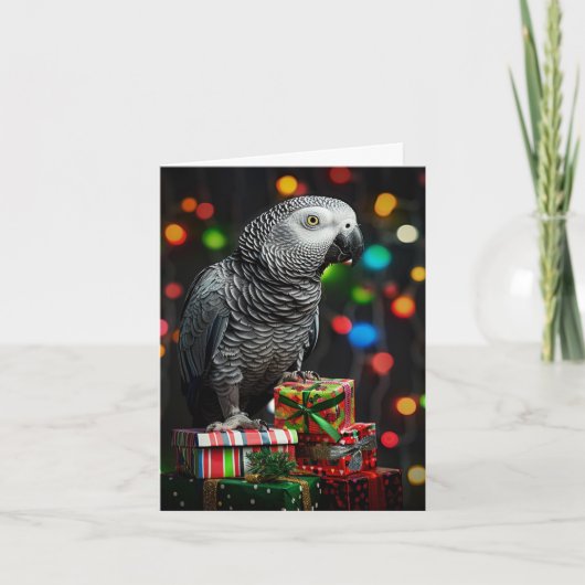 African Grey on Gifts — Festive Greeting Card シーズンカード (正面)