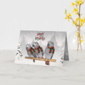 African Grey Parrot Baby Christmas カード (黄色い花)