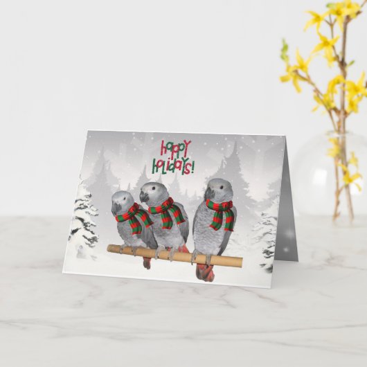 African Grey Parrot Baby Christmas カード (黄色い花)