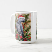African Grey Parrot Christmas Mug コーヒーマグカップ (正面左)