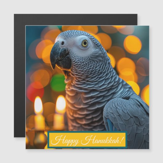 African Grey Parrot Hanukkah Card  (正面/裏面)