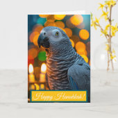 African Grey Parrot Hanukkah Card  カード (黄色い花)