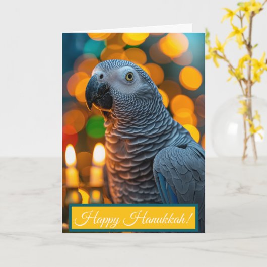 African Grey Parrot Hanukkah Card カード (黄色い花)