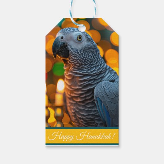 African Grey Parrot Hanukkah Card ギフトタグ (正面)