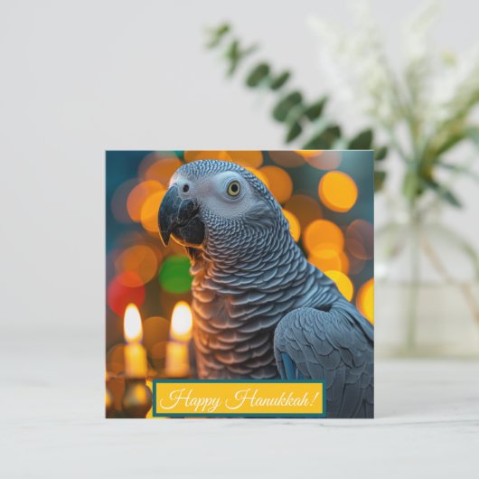 African Grey Parrot Hanukkah Card  シーズンカード (スタンド正面)