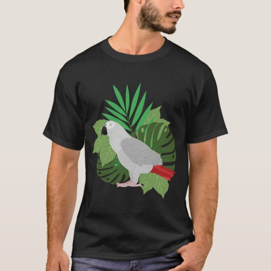 African Grey Parrot with leaves  Tシャツ (正面)