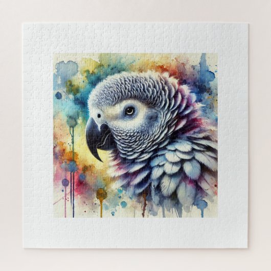African Grey Parrot Yaco 060824AREF144 - Watercolo ジグソーパズル (縦)
