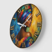 African Heritage Queen Vibrant Tribal Portrait ラージ壁時計 (傾斜)