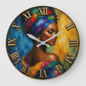 African Heritage Queen Vibrant Tribal Portrait ラージ壁時計 (正面)