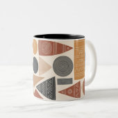 African Inspired Geometric Mug, Boho Mudcloth Patt ツートーンマグカップ (正面右)