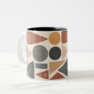 African Inspired Geometric Mug, Boho Mudcloth Patt ツートーンマグカップ