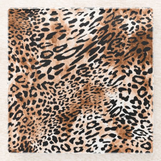 African Leopard Printシームレス ガラスコースター (正面)