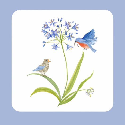 African Lily with Bluebird Mother and Baby スクエアシール