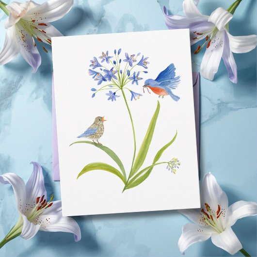 African Lily with Bluebird Mother and Baby ポストカード
