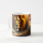 African Lion and Elephant Wildlife Mug コーヒーマグカップ (正面左)
