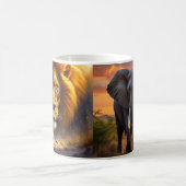 African Lion and Elephant Wildlife Mug コーヒーマグカップ (中央)