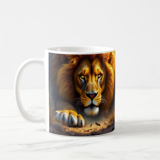 African Lion and Elephant Wildlife Mug コーヒーマグカップ (左)