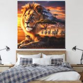 African Lion & Zebra Sunset Canvas Art キャンバスプリント (インサイチュ (寝室))