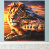 African Lion & Zebra Sunset Canvas Art キャンバスプリント (インサイチュ (ウッドフロア))