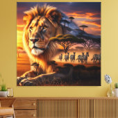 African Lion & Zebra Sunset Canvas Art キャンバスプリント (インサイチュ (リビング))