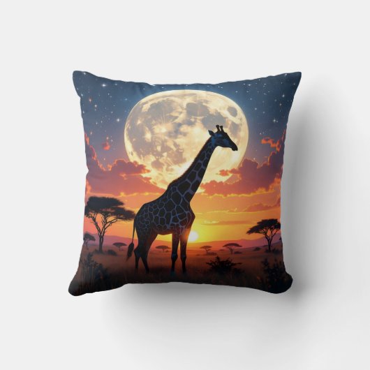 African Lion & Zebra Sunset Giraffe Pillow クッション (裏面)