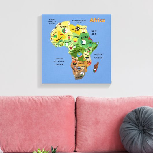 African Map with Flags Stretched Canvas Print キャンバスプリント (インサイチュ (リビング))