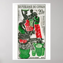African Market Art Print Vintage Congo Postage ポスター